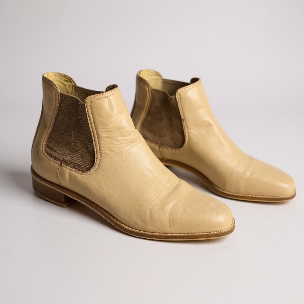 Vintage Womens Circle S Cream Beige Leather Chelsea Boots Fall  6.5